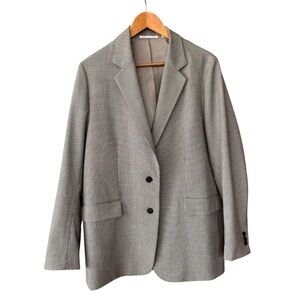 Uniqlo Houndstooth Check Relaxed Fit Blazer Jacket Brown Ivory Burgundy Sz XL